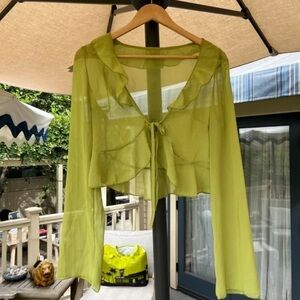 Lime Green Sheer Ruffle Blouse